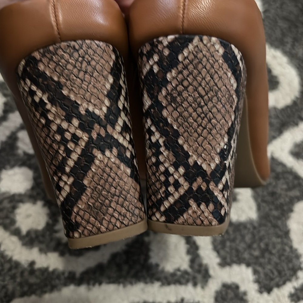 Faux Leather Mules with Snake Print Heel - Picture 4 of 9
